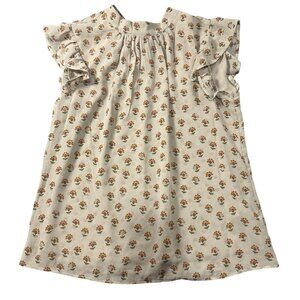 DR2 Blouse Women Small Top Cream Floral Clip Dot Ruffle Cap Sleeve Tie Back NEW